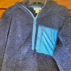 Kids Navy Sherpa Half-Zip Hoodie with Bright Blue Pocket Detail